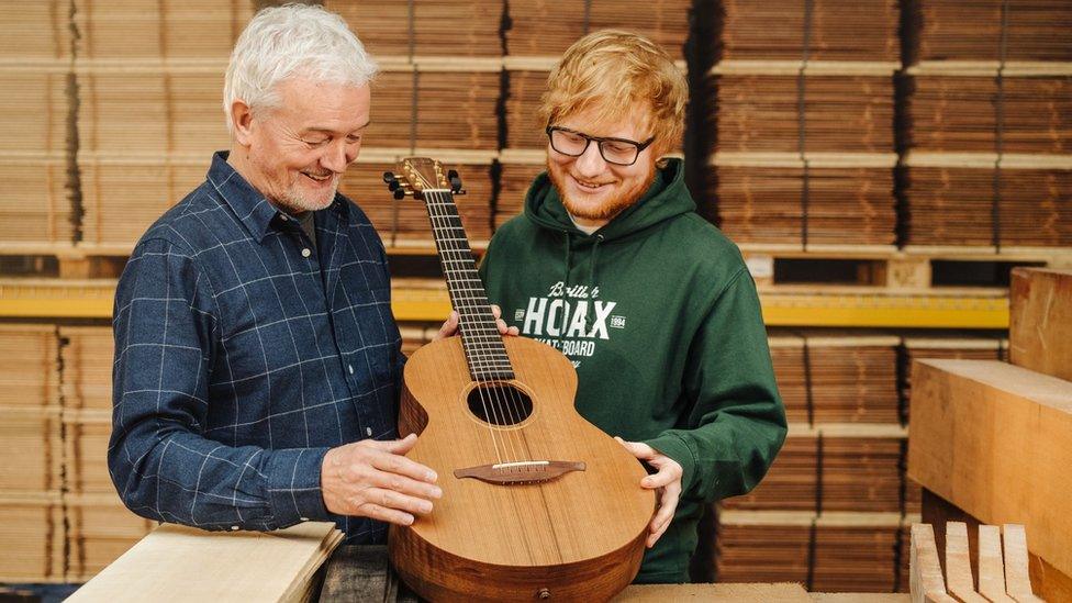 Ed Sheeran alongside George Lowden, founder of Lowden Guitars