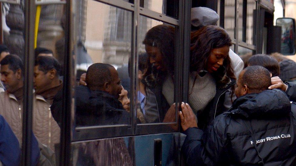 Crowded bus in Italy