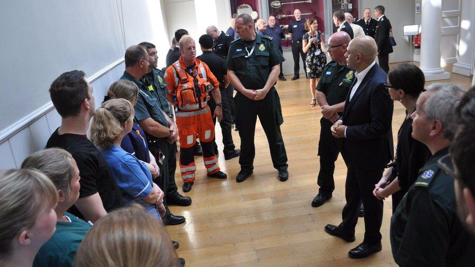 Sajid Javid meets emergency personnel