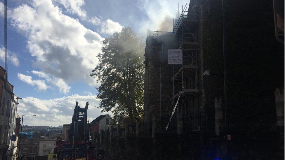 Smoke from fire at St Michaels Church