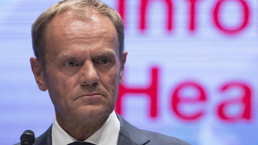 President of European Council Donald Tusk speaks during a press conference at an Informal Summit of Heads of State or Government in Salzbur