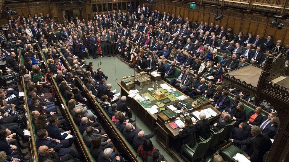 Theresa May addresses the Commons after the Brexit vote on 15 January 2019