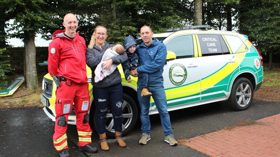 Dr Lyle Moncur, Naomi, Maisie, Max and Rich Clague with the rapid response vehicle