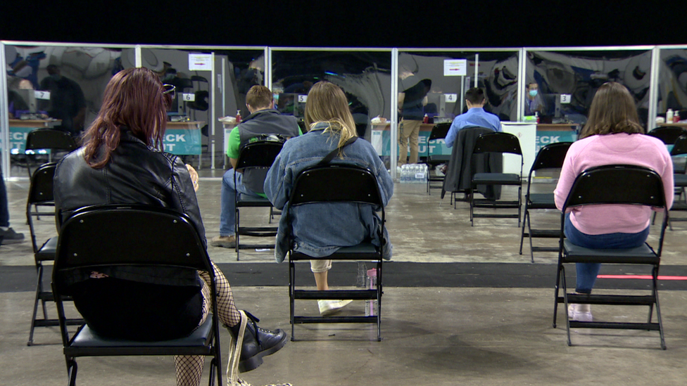 Young people waiting for a vaccine