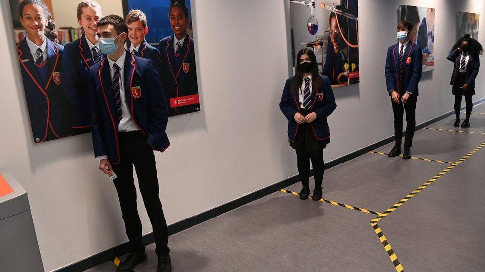 Pupils queuing for Covid tests