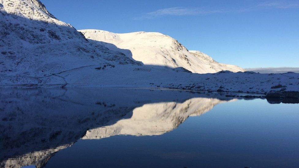 Reflections in the water at Cwm Idwal, Ogwen Valley in Snowdonia National Park, by Martin Wall