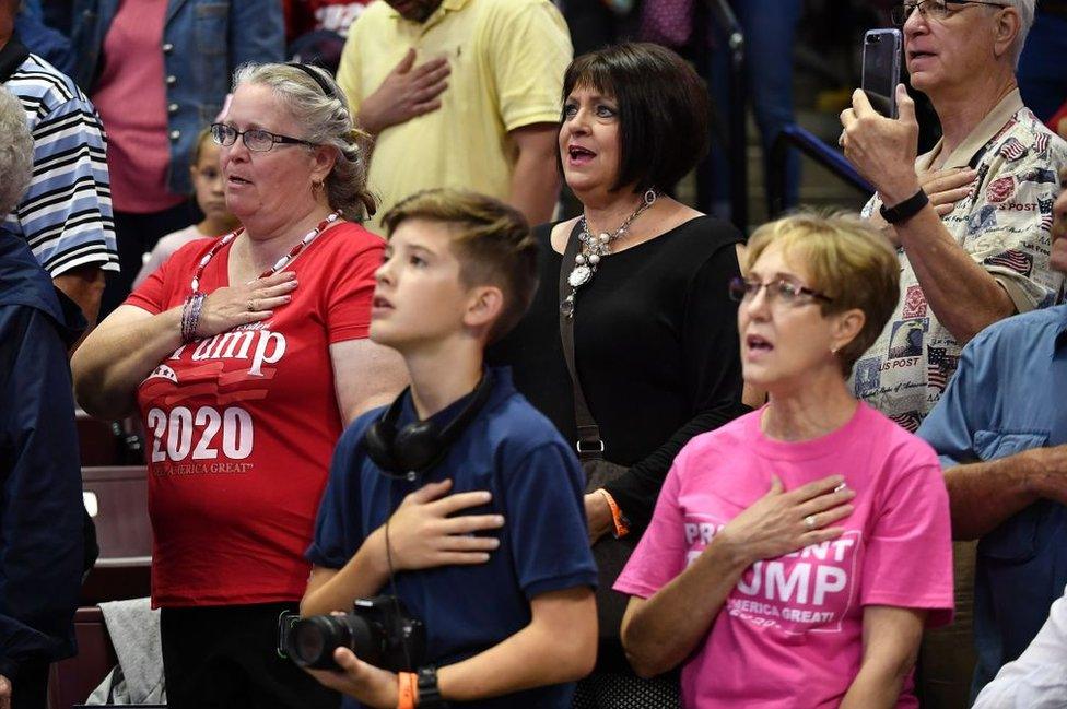 Trump rally-goers recite the pledge