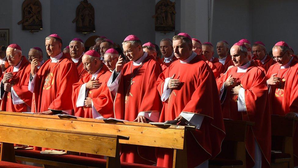 Bishops attend a special mass on the sidelines of a meeting on child sex abuse scandals gathering bishops and a Vatican expert on paedophilia on June 14, 2019 in Walbrzych