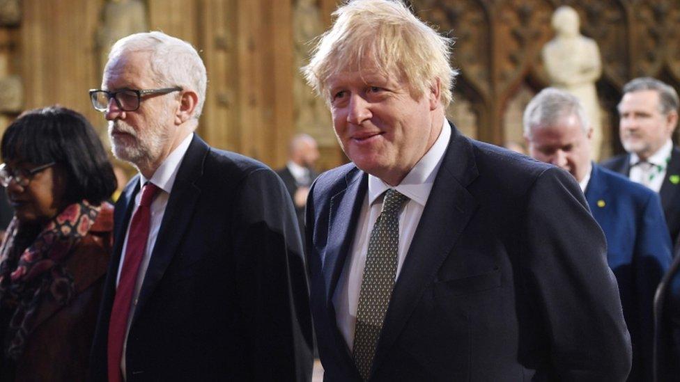 Boris Johnson and Jeremy Corbyn during the State Opening Of Parliament