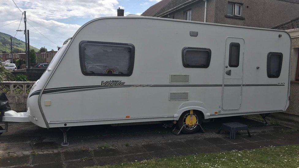 The caravan occupied by care home manager Michelle Wright