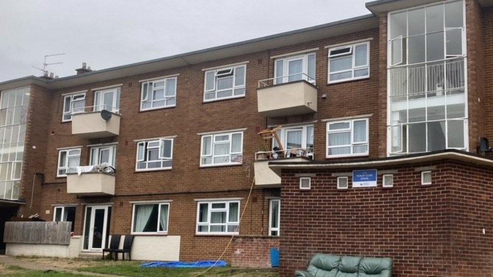 The block in Morley Close where Normunds Freibergs lives and where Rolands brought drink and sweets that he was sent out for.