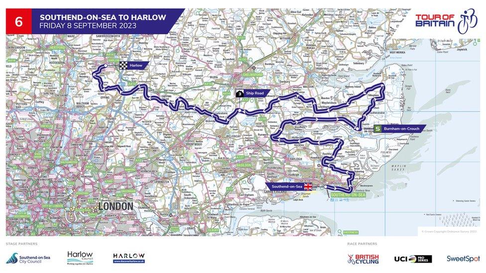 A map of the route through Essex