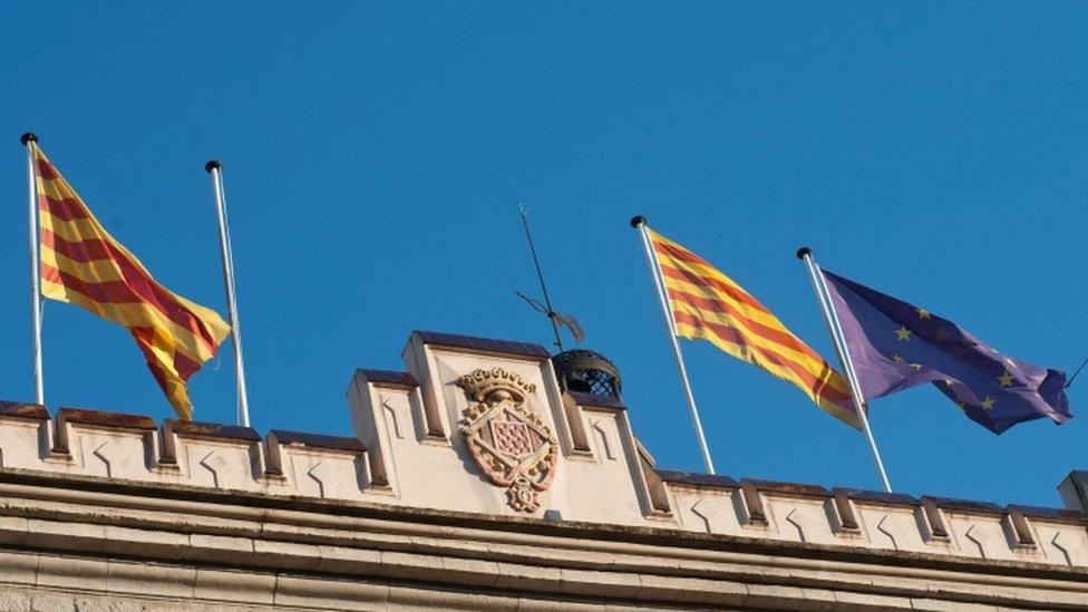 Flags fly outside Girona City Hall