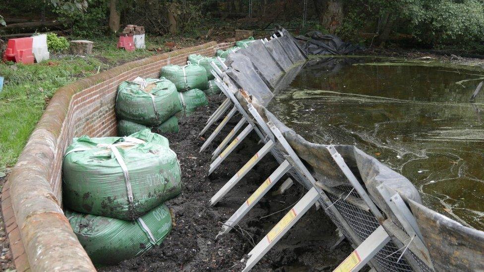 The cofferdam at Felbrigg Hall's lake