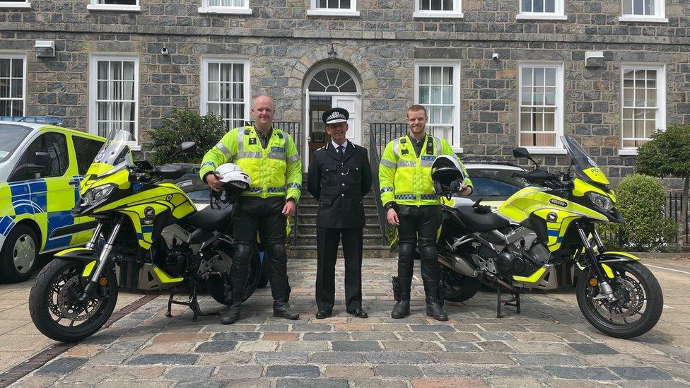 PC Mat Du Port, Chief Officer Ruari Hardy, and PC Adam Potter