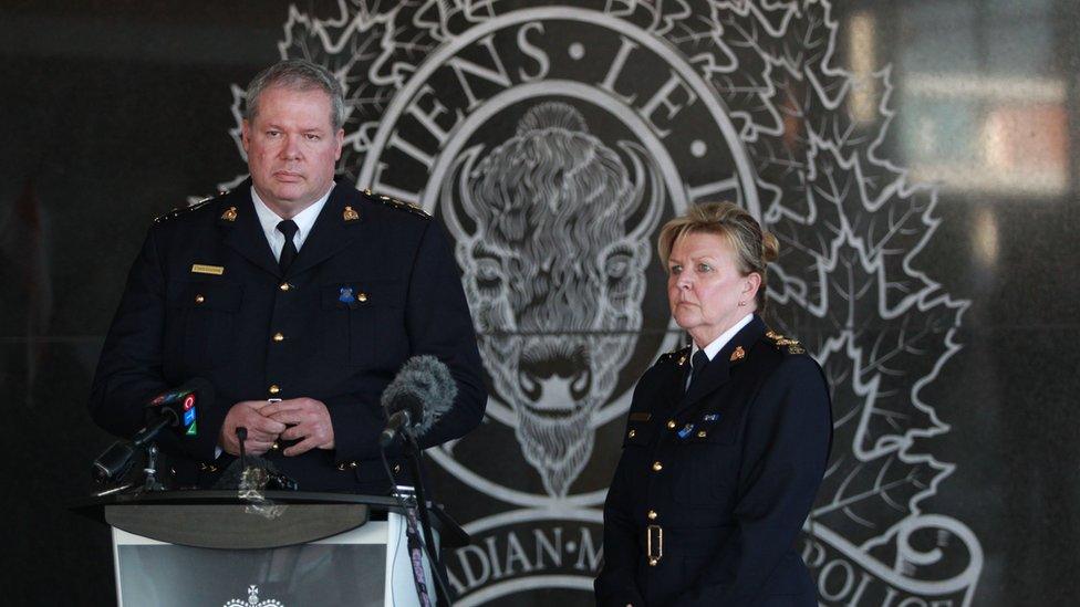 RCMP Chief Supt Chris Leather and commanding officer Lee Bergerman deliver a news conference concerning the deadly shooting rampage