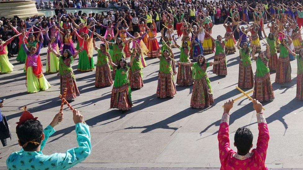 Dancers perform during the Diwali on the Square celebration, in Trafalgar Square