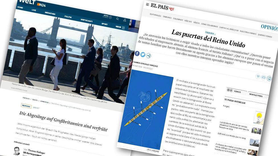 Two articles in newspaper Die Welt and El Pais on Brexit