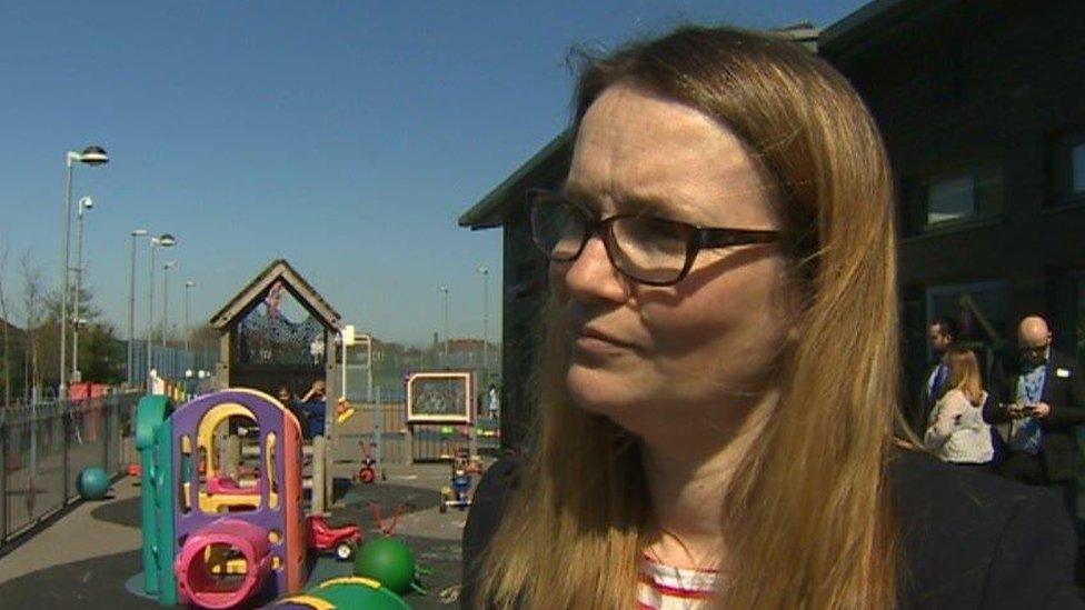 Kirsty Williams in front of play equipment