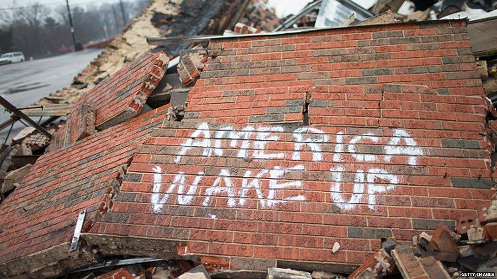 An image from Ferguson following protests over the police shooting of Michael Brown, an unarmed black man