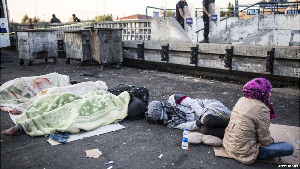 Syrian people on Turkish-Greek border