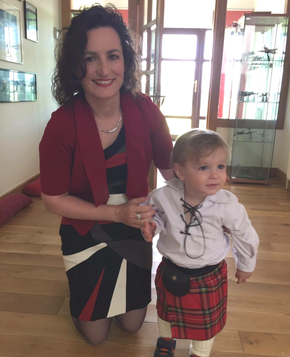 rebekah and her son in a kilt