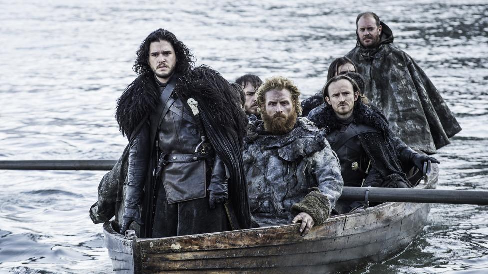 Jon Snow and a boatload of companions in Game Of Thrones