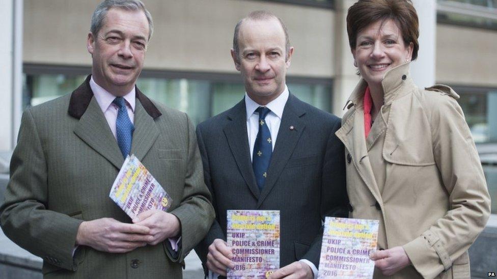 Henry Bolton campaigning with former leaders Nigel Farage and Diane James in 2016