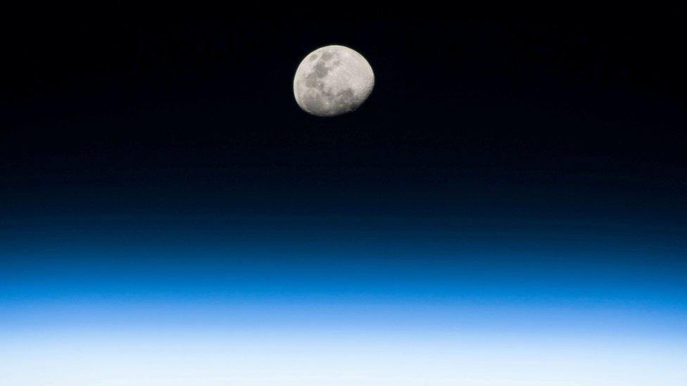 A photo taken by NASA astronaut Randy Bresnik from the International Space Station on August 3, 2017. From his vantage point in low Earth orbit Bresnik pointed his camera toward the rising Moon