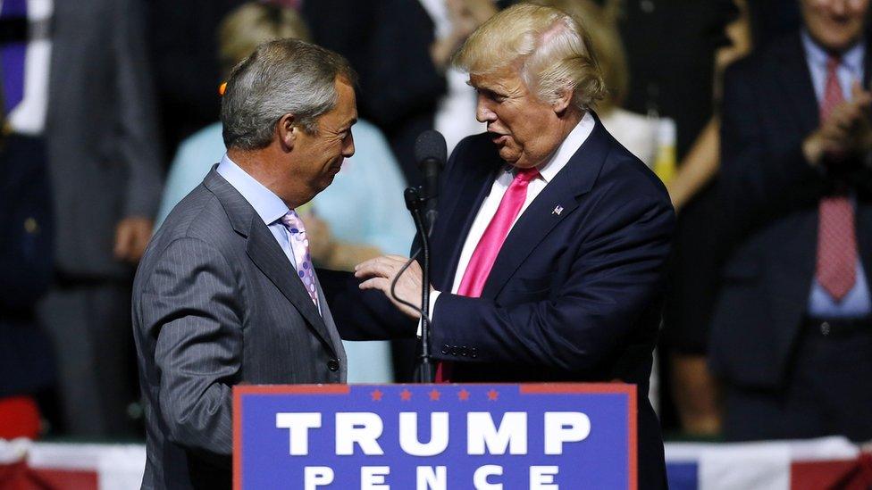 Nigel Farage and Donald Trump during a US presidential election campaign rally