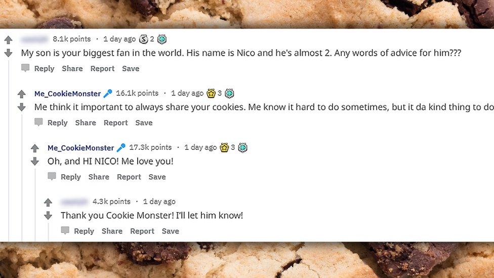 Cookie Monster ask me anything post on Reddit