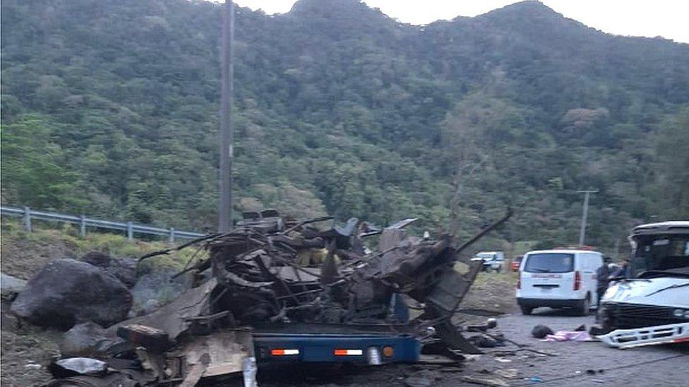 Bus wreckage, Gualaca, Panama, 15 Feb 23