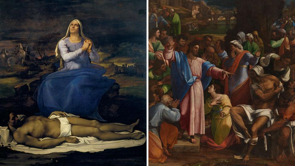 (from left) Sebastiano del Piombo's Lamentation over the Dead Christ (‘Pieta’) and The Raising of Lazarus