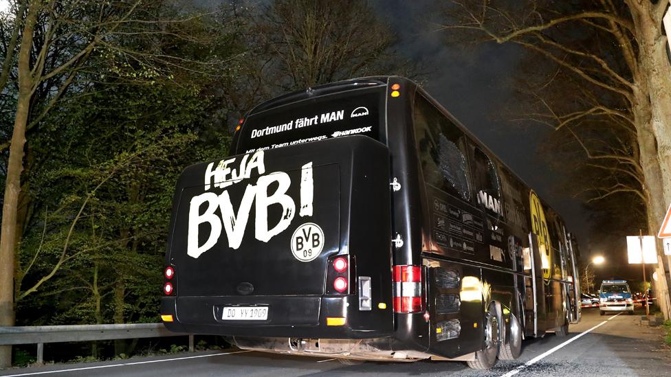 Dortmund team bus after attack, 11 Apr 17