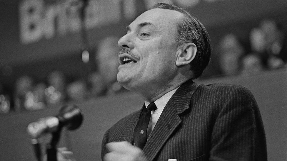 Enoch Powell speaks at the Conservative Party Conference in Brighton, 9th October 1969.