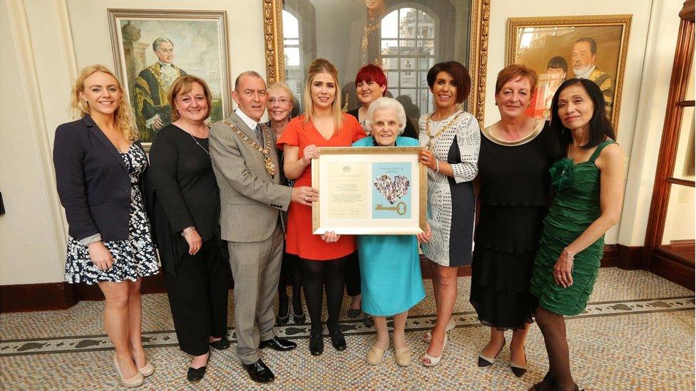 Nurses of Belfast presented with a freedom of the city award by Lord Mayor Arder Carson