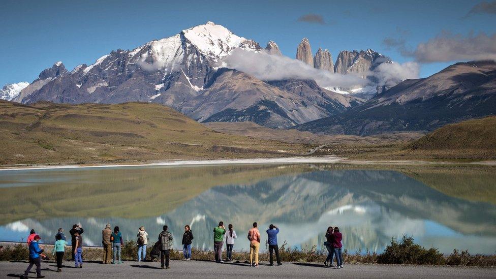 Tourists in the Torres del Paine National Park in Patagonia, Chile. 26 Feb 2016