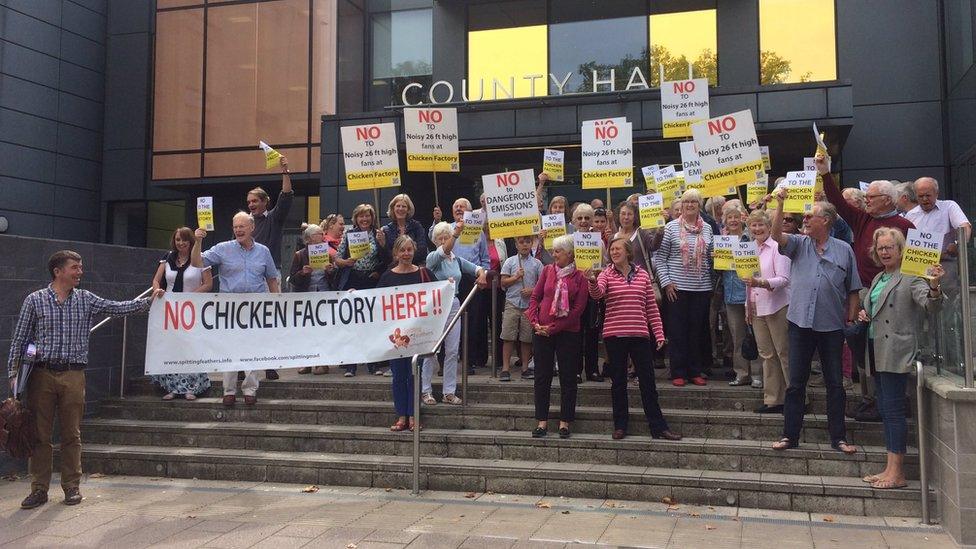 Campaigners against the chicken factory outside the planning meeting in Trowbridge