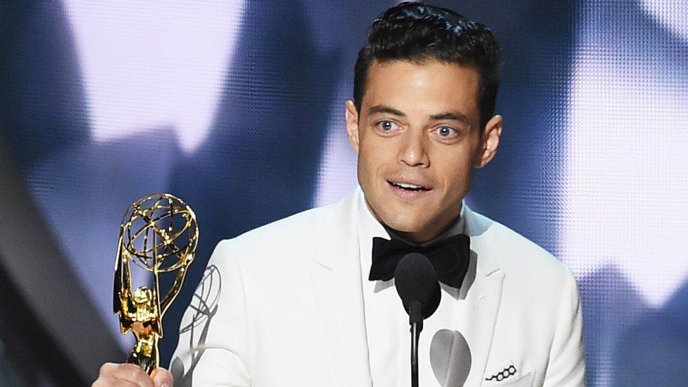 Rami Malek accepts his Emmy award for outstanding lead actor in a drama series for Mr Robot in in Los Angeles, California, 18 September 2016