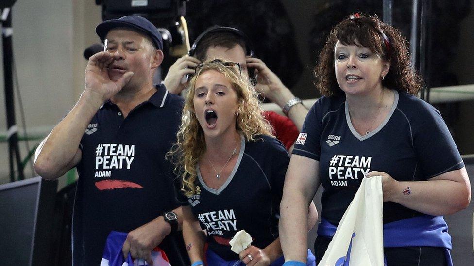 Mark and Caroline Peaty, with girlfriend Anna Zair, cheering on Adam Peaty's swim