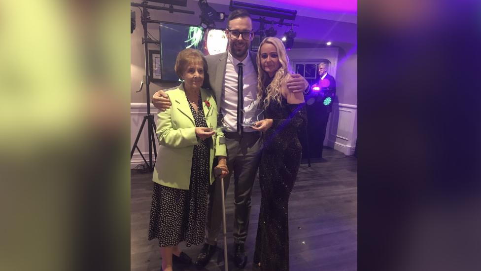 Andrew with his mum Hazel Davies and sister Mel Beckley