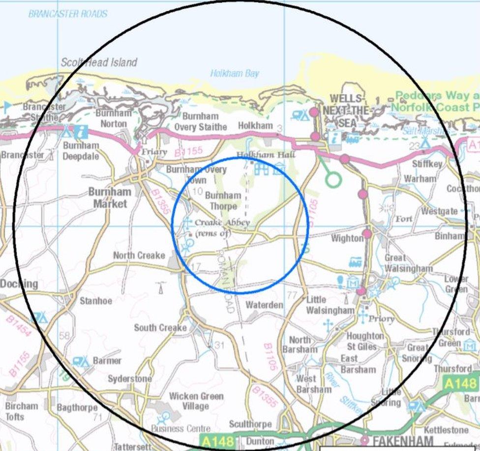 Map of avian flu control zones in Norfolk