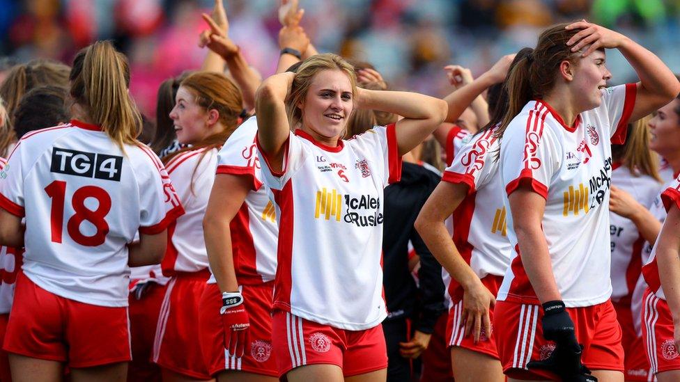 Tyrone celebrate after their nine-point victory over Meath
