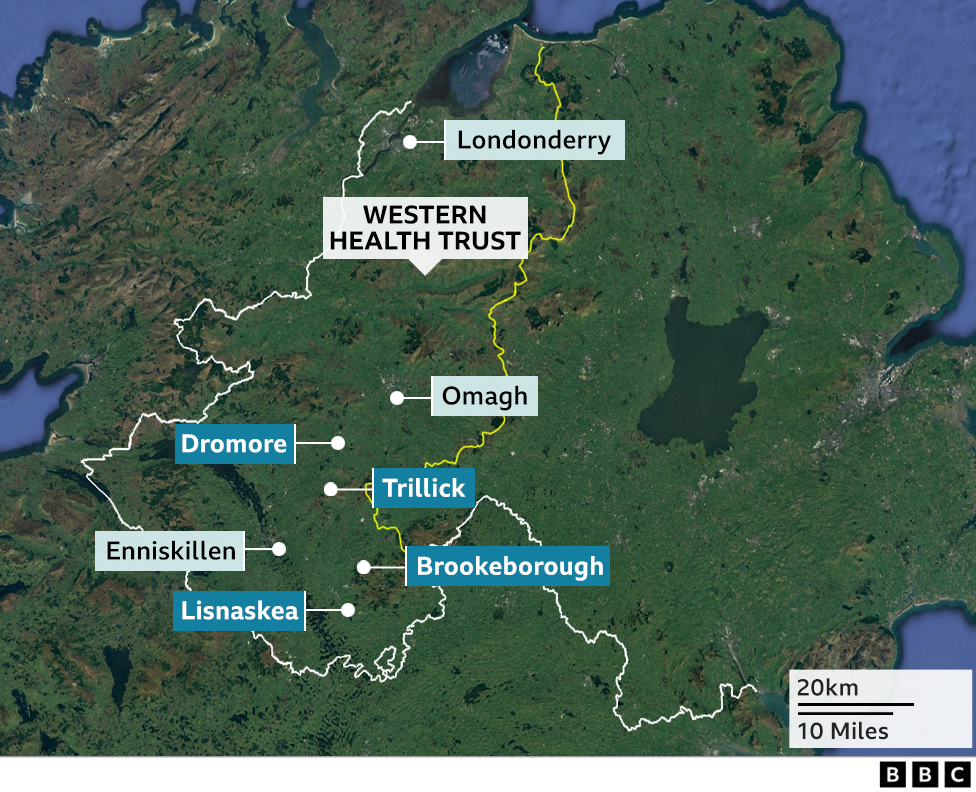 Map showing GP surgeries in the western trust area