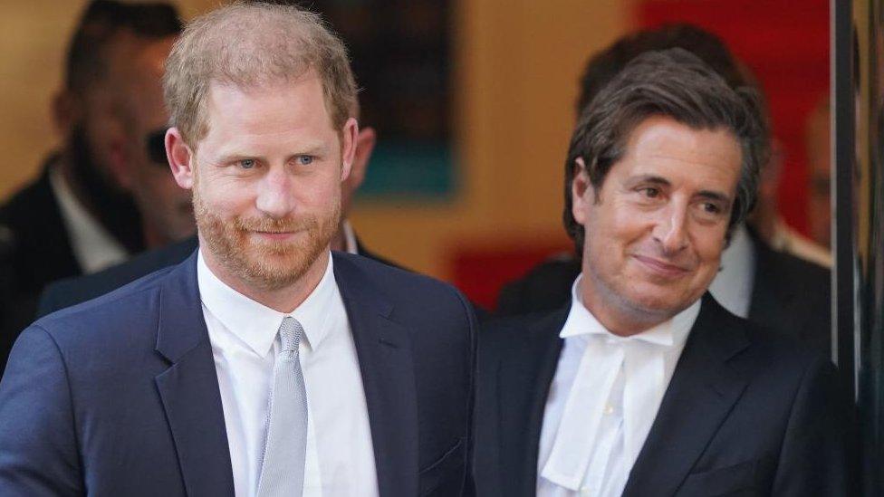 Prince Harry and barrister David Sherborne leaving court