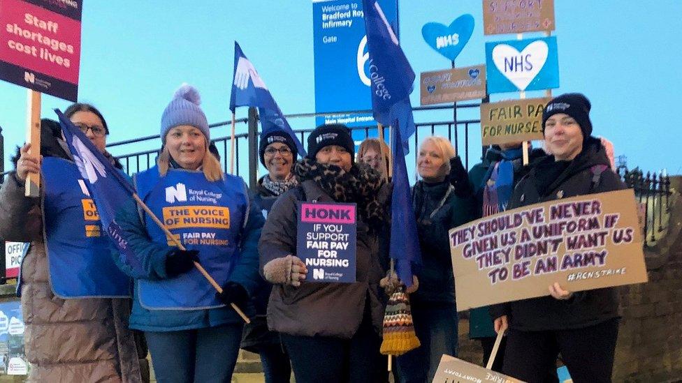 Nurses on the picket line in Bradford