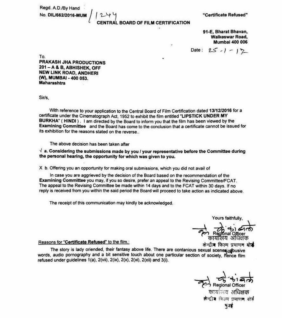 Censor board letter