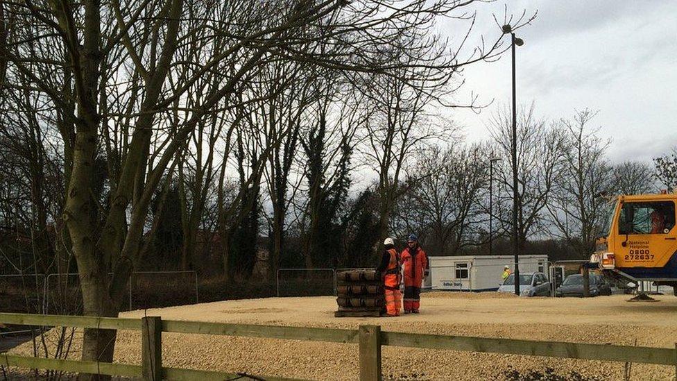 Sections of a temporary bridge arriving in Tadcaster