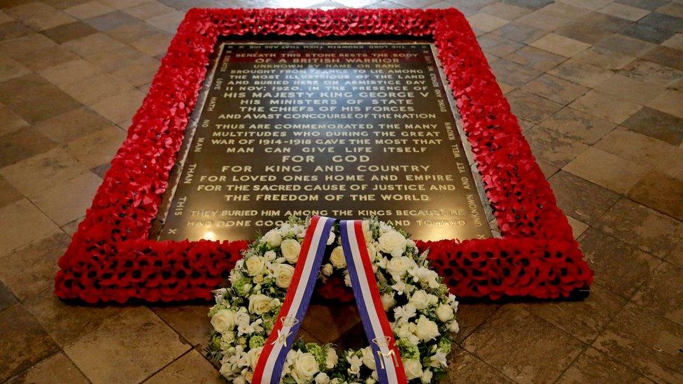 Tomb of the Unknown Warrior in Westminster Abbey in London.