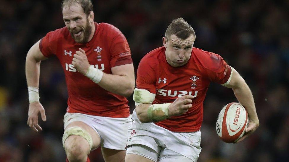 Hadleigh Parkes playing for Wales v Scotland